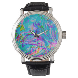 Psychedadische vloeibare kleurrijke abstracte patr horloge