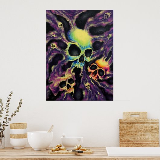 "Psychedelia" Skull Cluster Art Poster Afdrukken (Keuken)