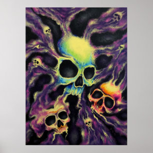 "Psychedelia" Skull Cluster Art Poster afdrukken
