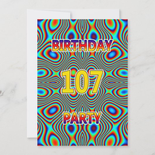 Psychedelic 107th Verjaardagsfeest Uitnodiging (Voorkant)