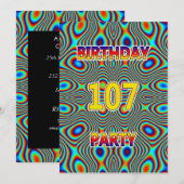 Psychedelic 107th Verjaardagsfeest Uitnodiging (Voorkant / Achterkant)