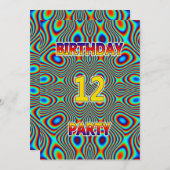 Psychedelic 12th Birthday party Invitation Kaart (Voorkant / Achterkant)