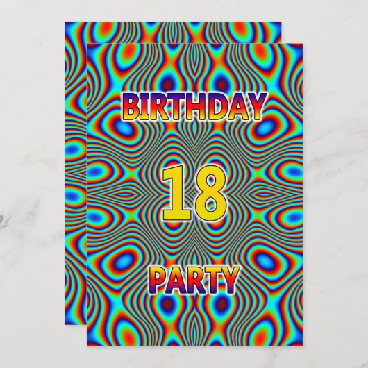 Psychedelic 18th Birthday party Invitation Kaart (Voorkant / Achterkant)