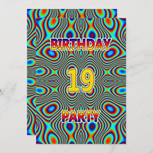 Psychedelic 19th Birthday party Invitation Kaart (Voorkant / Achterkant)