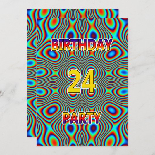 Psychedelic 24th Birthday party Invitation Kaart (Voorkant / Achterkant)