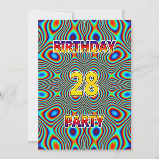 Psychedelic 28th Birthday party Invitation Kaart (Voorkant)