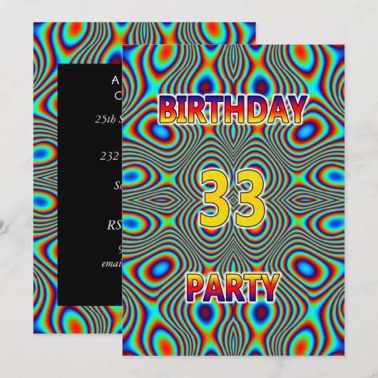 Psychedelic 33rd Birthday party Invitation Kaart (Voorkant / Achterkant)