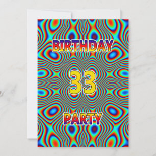 Psychedelic 33rd Birthday party Invitation Kaart