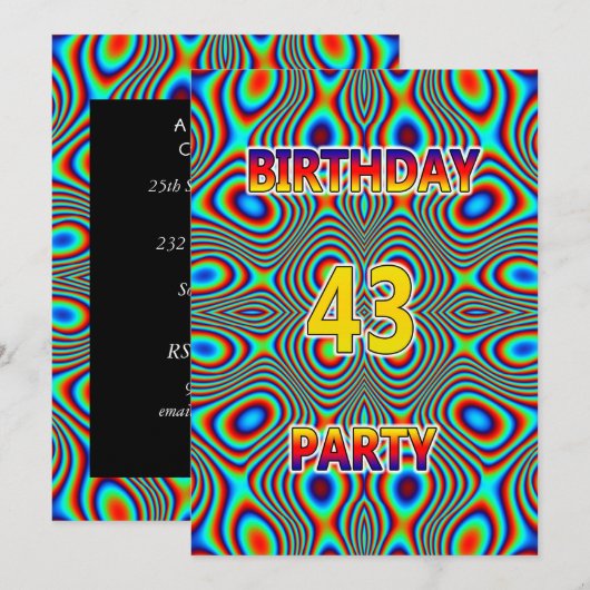 Psychedelic 43rd Birthday party Invitation Kaart (Voorkant / Achterkant)