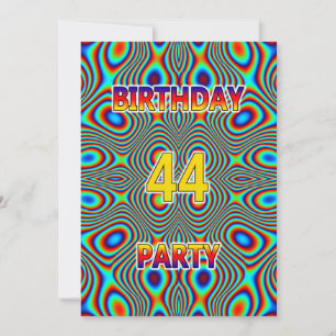 Psychedelic 44th Birthday party Invitation Kaart