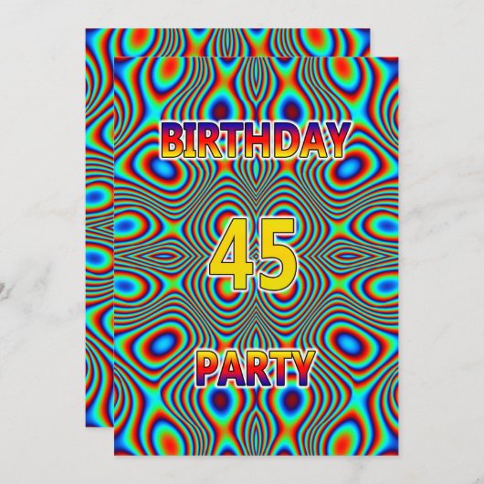 Psychedelic 45th Birthday party Invitation Kaart (Voorkant / Achterkant)