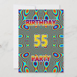 Psychedelic 55th Birthday party Invitation Kaart