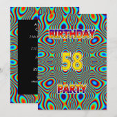 Psychedelic 58th Birthday party Invitation Kaart (Voorkant / Achterkant)