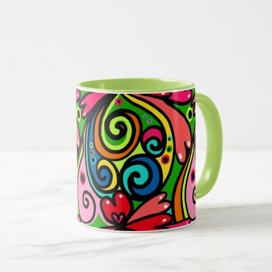 Psychedelic 60s Colorful Abstract Pattern Mok (Voorkant rechts)