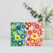 Psychedelic 60s Red Green Flowers Pattern Briefkaart (Staand voorkant)