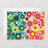 Psychedelic 60s Red Green Flowers Pattern Briefkaart (Voorkant / Achterkant)