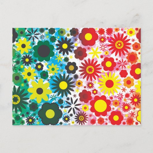 Psychedelic 60s Red Green Flowers Pattern Briefkaart (Voorkant)