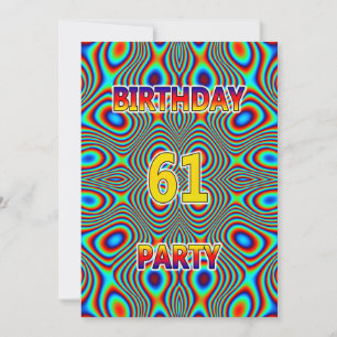 Psychedelic 61st Birthday party Invitation Kaart