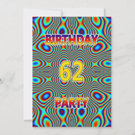 Psychedelic 62nd Birthday party Invitation Kaart (Voorkant)