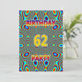 Psychedelic 62nd Birthday party Invitation Kaart (Staand voorkant)