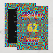 Psychedelic 62nd Birthday party Invitation Kaart (Voorkant / Achterkant)