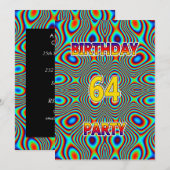 Psychedelic 64th Birthday party Invitation Kaart (Voorkant / Achterkant)