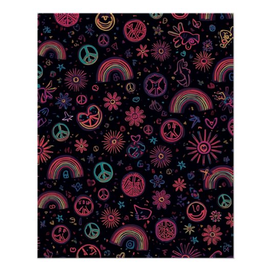 Psychedelic 70s Wall Art | Neon Daisies & Electric Perfect Poster (Voorkant)