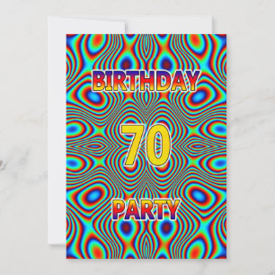 Psychedelic 70th Birthday party Invitation Kaart