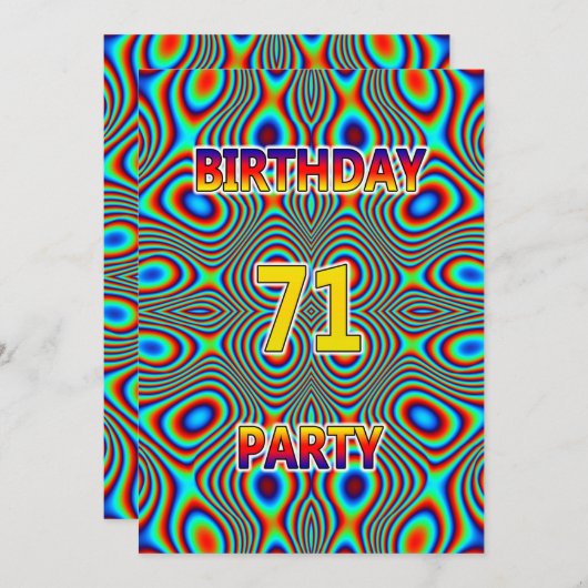 Psychedelic 71st Birthday party Invitation Kaart (Voorkant / Achterkant)