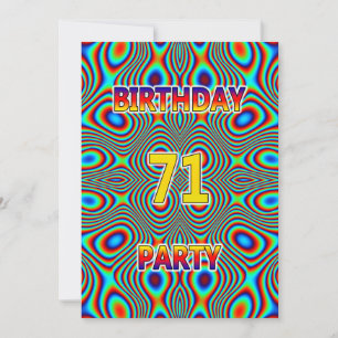 Psychedelic 71st Birthday party Invitation Kaart