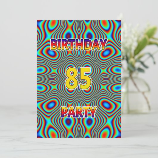 Psychedelic 85th Birthday party Invitation Kaart (Staand voorkant)