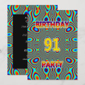 Psychedelic 91st Birthday party Invitation Kaart (Voorkant / Achterkant)
