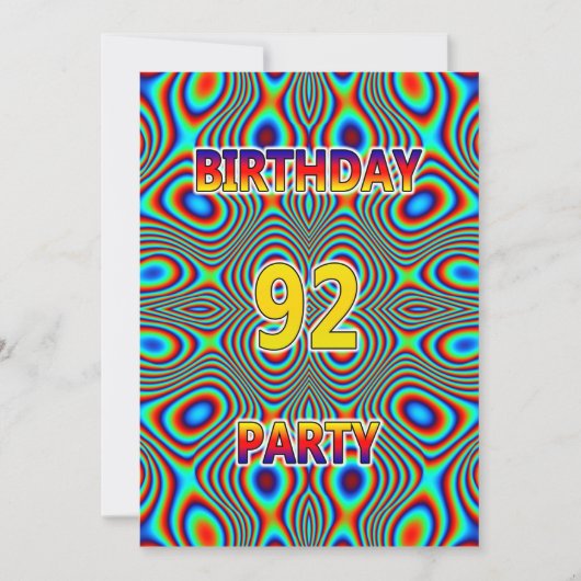 Psychedelic 92nd Birthday party Invitation Kaart (Voorkant)