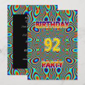 Psychedelic 92nd Birthday party Invitation Kaart (Voorkant / Achterkant)