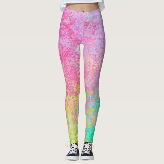 Psychedelic Aardbei Roze Neon Pastel Abstract Leggings (Voorkant)