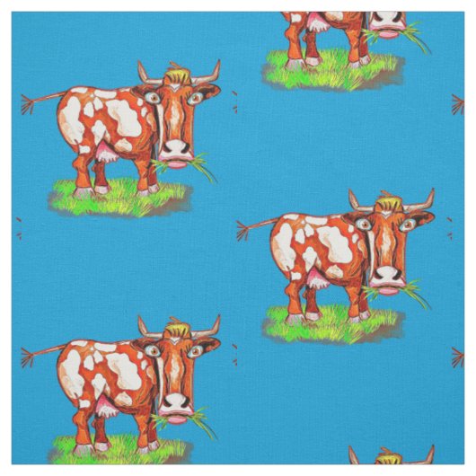 Psychedelic Abstract Cartoon Colorful Funny Cow Stof (Swatch)