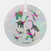 Psychedelic Abstract Colorful Dinosaur Silhouettes Glas Ornament (Voorkant)
