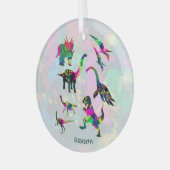Psychedelic Abstract Colorful Dinosaur Silhouettes Glas Ornament (Voorkant links)