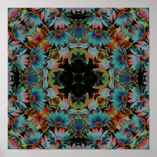 Psychedelic Abstract Daisies Flower Kaleidoscope Poster (Voorkant)