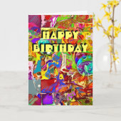 Psychedelic Abstract Design Birthday-kaart Kaart (Gele Bloem)