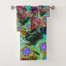 Psychedelic Abstract Groovy Paars Sedum Bad Handdoek