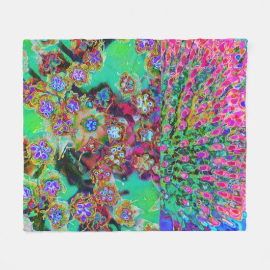Psychedelic Abstract Groovy Paars Sedum Fleece Deken (Voorkant (Horizontaal))