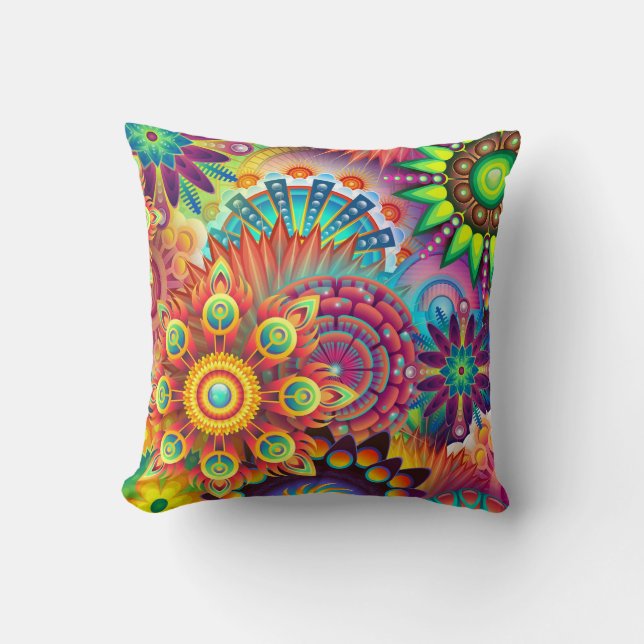 Psychedelic Abstract kleurig Floral Sierkussen (Voorkant)
