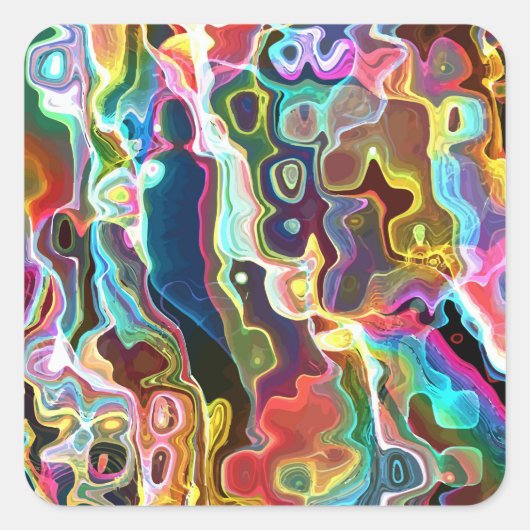 Psychedelic Abstract Neon Cellular Electric Art Vierkante Sticker (Voorkant)
