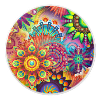 Psychedelic Abstracte kleurrijke Floral Keramische Knop