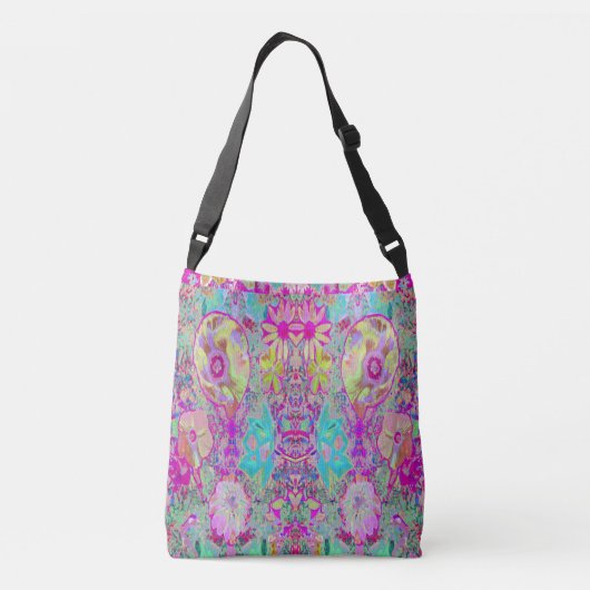Psychedelic Abstracte Magenta en Aqua Garden Art Crossbody Tas (Achterkant)