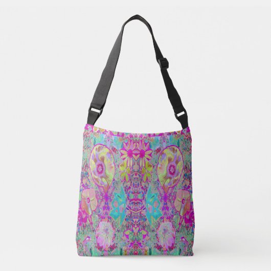 Psychedelic Abstracte Magenta en Aqua Garden Art Crossbody Tas (Voorkant)