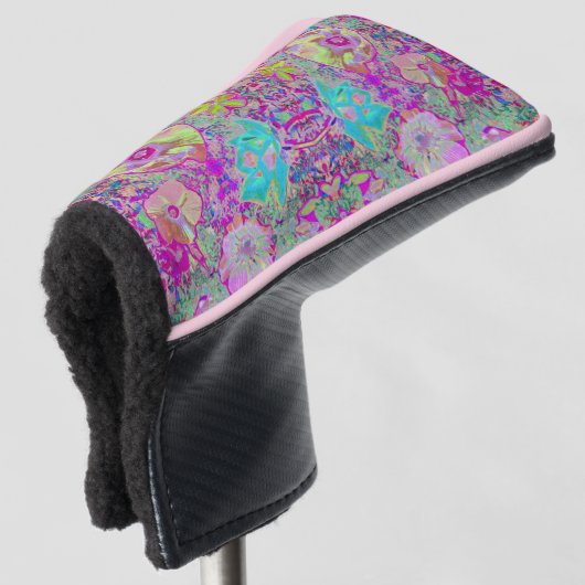 Psychedelic Abstracte Magenta en Aqua Garden Art Golfheadcover (3/4 voorkant)