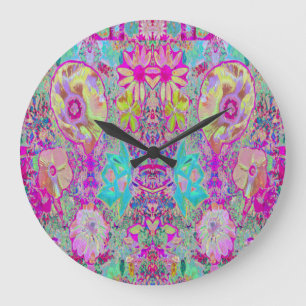 Psychedelic Abstracte Magenta en Aqua Garden Art Grote Klok