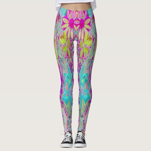 Psychedelic Abstracte Magenta en Aqua Garden Art Leggings (Voorkant)